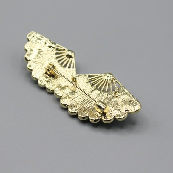 Fan traditional jewelry pin brooch fashion white pearl elegant beautiful gold - Picture 11 of 11